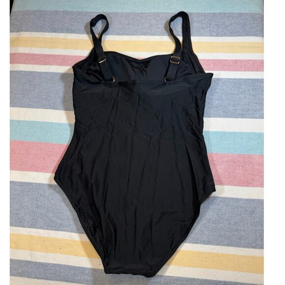 NWOT Chic Black One-Piece Swimsuit - Size Medium - Striped - Picture 2 of 6